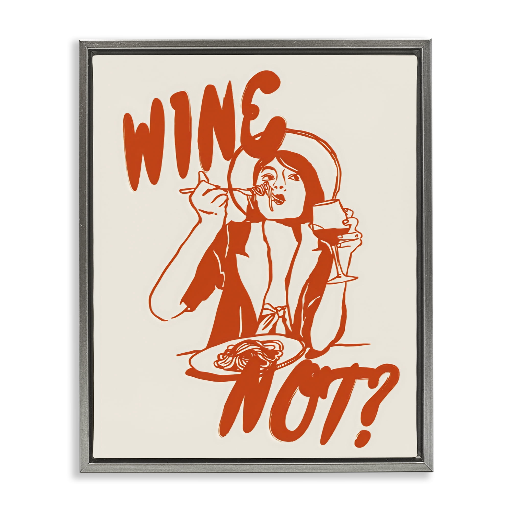 Stupell Industries Wine Not Retro Meal Time Gray Framed Floater Canvas Wall Art, design by The Prints Vibe