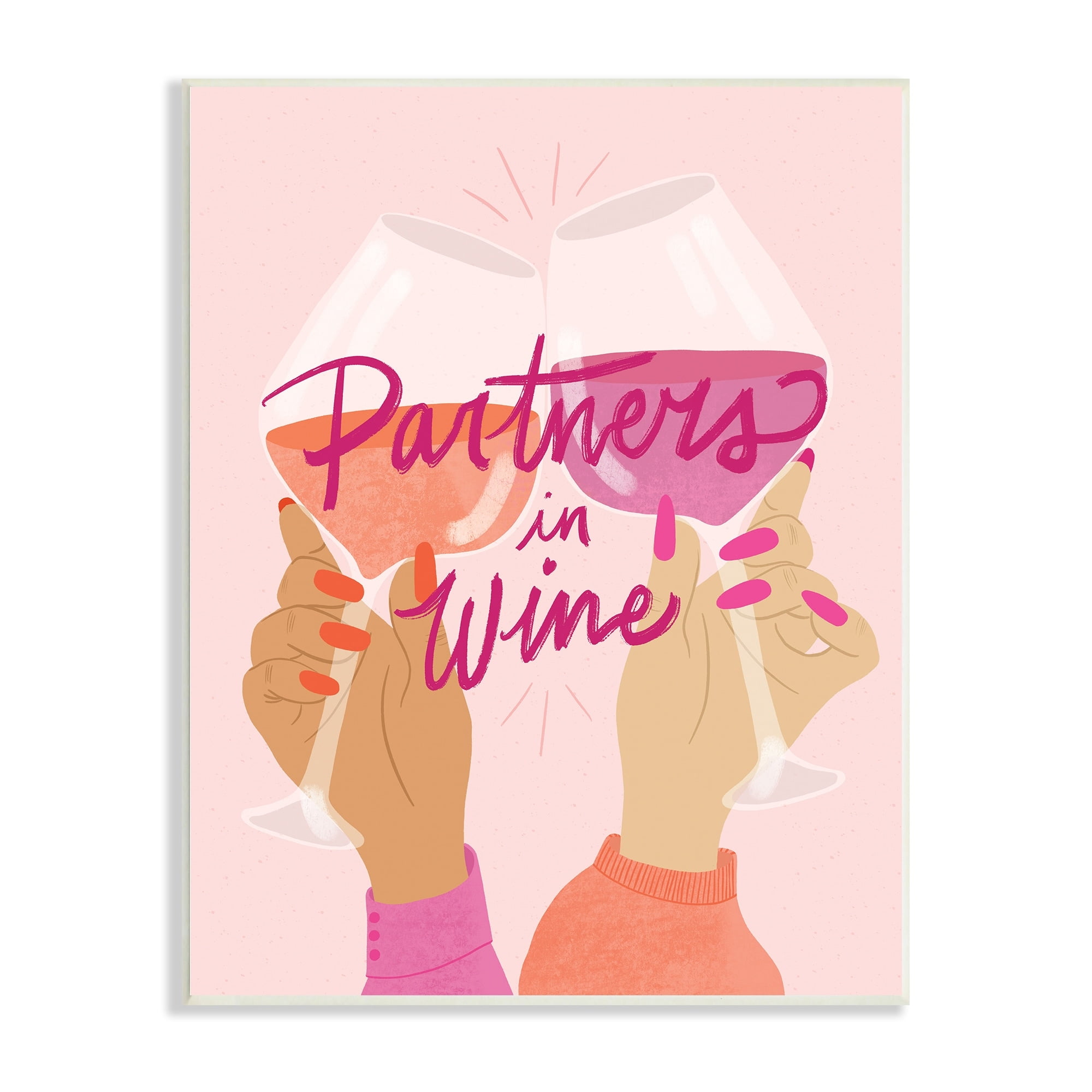 Stupell Industries Wine Partners Text Glam Sassy Friends Calligraphy Wood Wall Art, 10 x 15, Design by EmmaKisstina