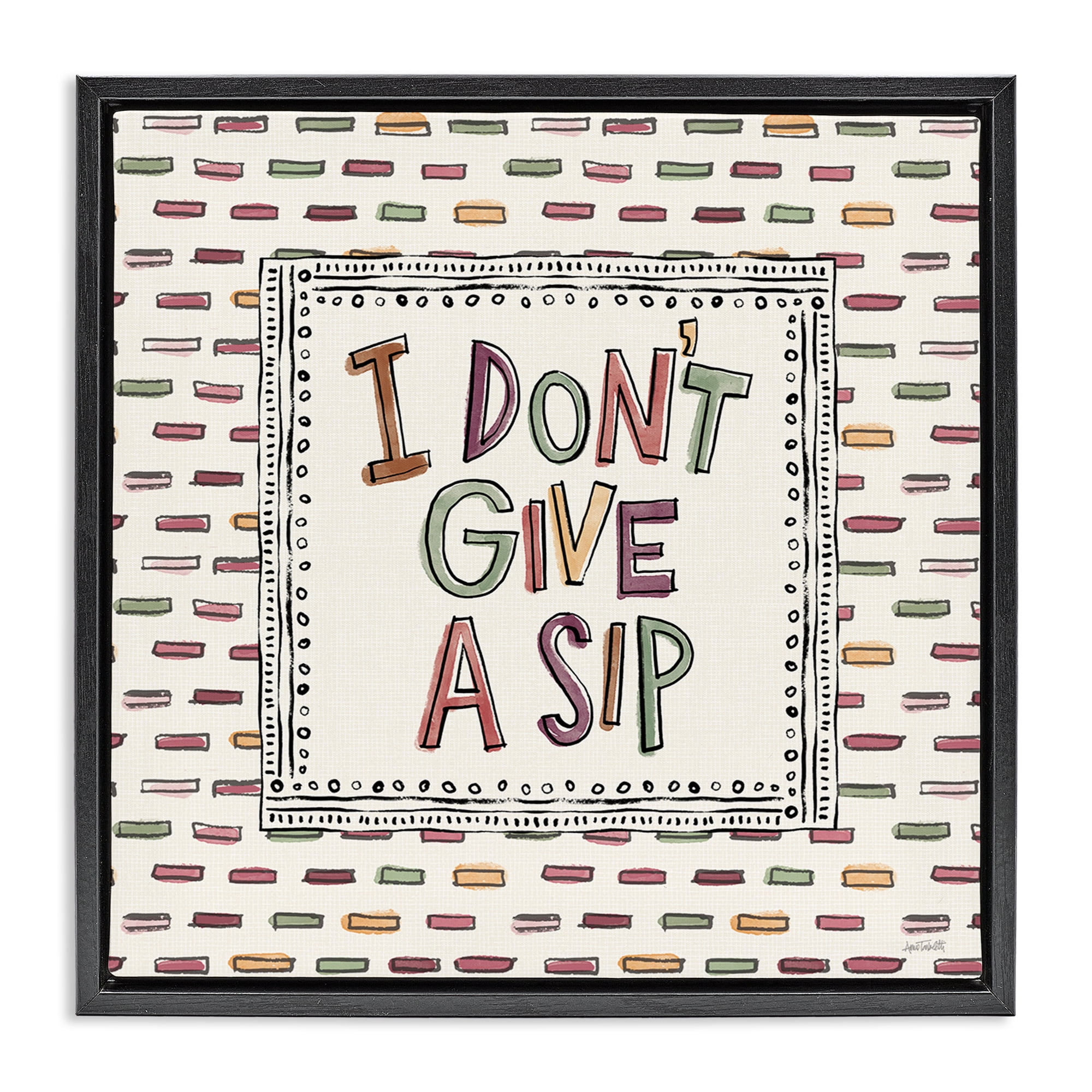 Stupell Industries Wine Sip Sentiment Food & Beverage Painting Black Floater Framed Canvas Art Print Wall Art, 18 x 18