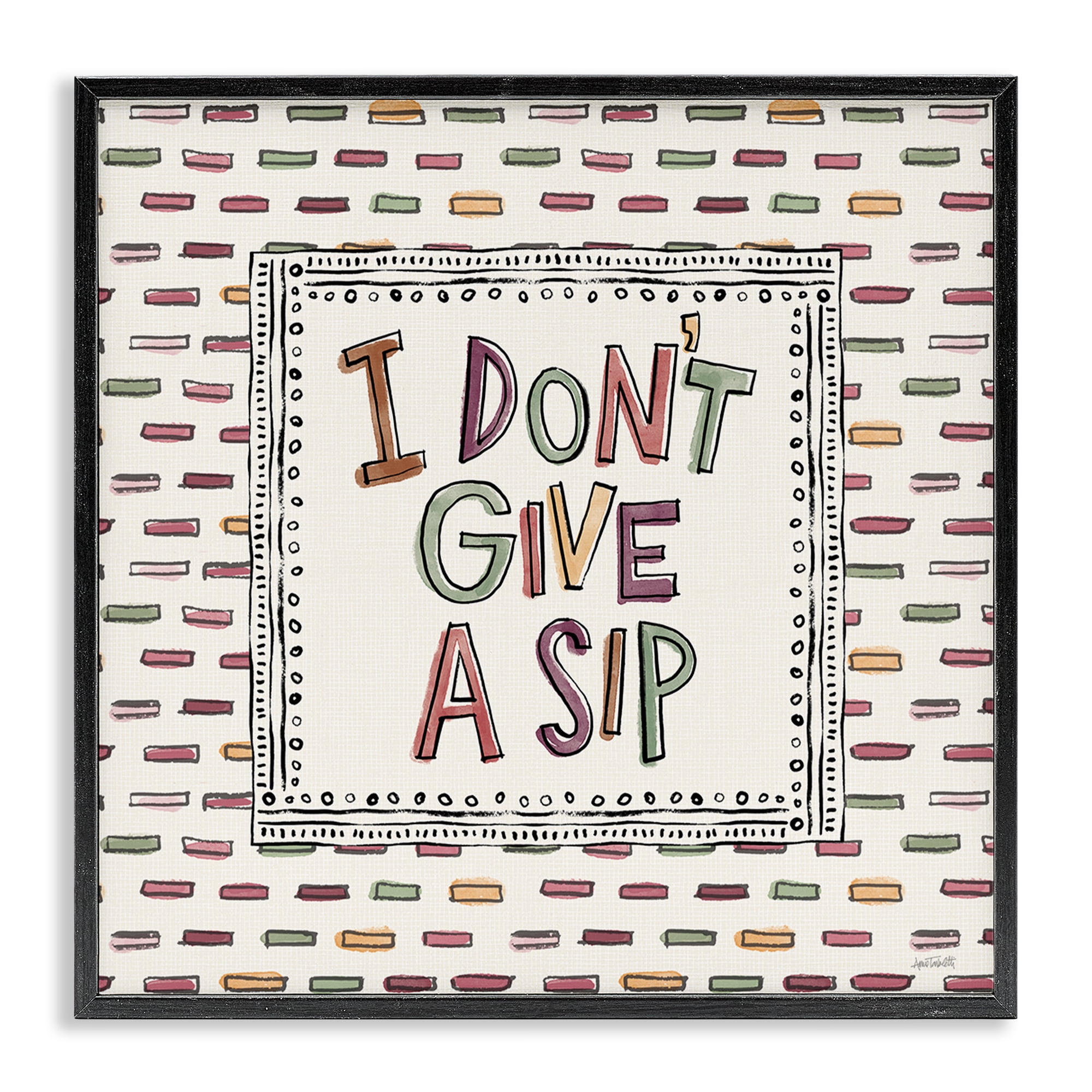Stupell Industries Wine Sip Sentiment Food & Beverage Painting Black Framed Art Print Wall Art, 12 x 12