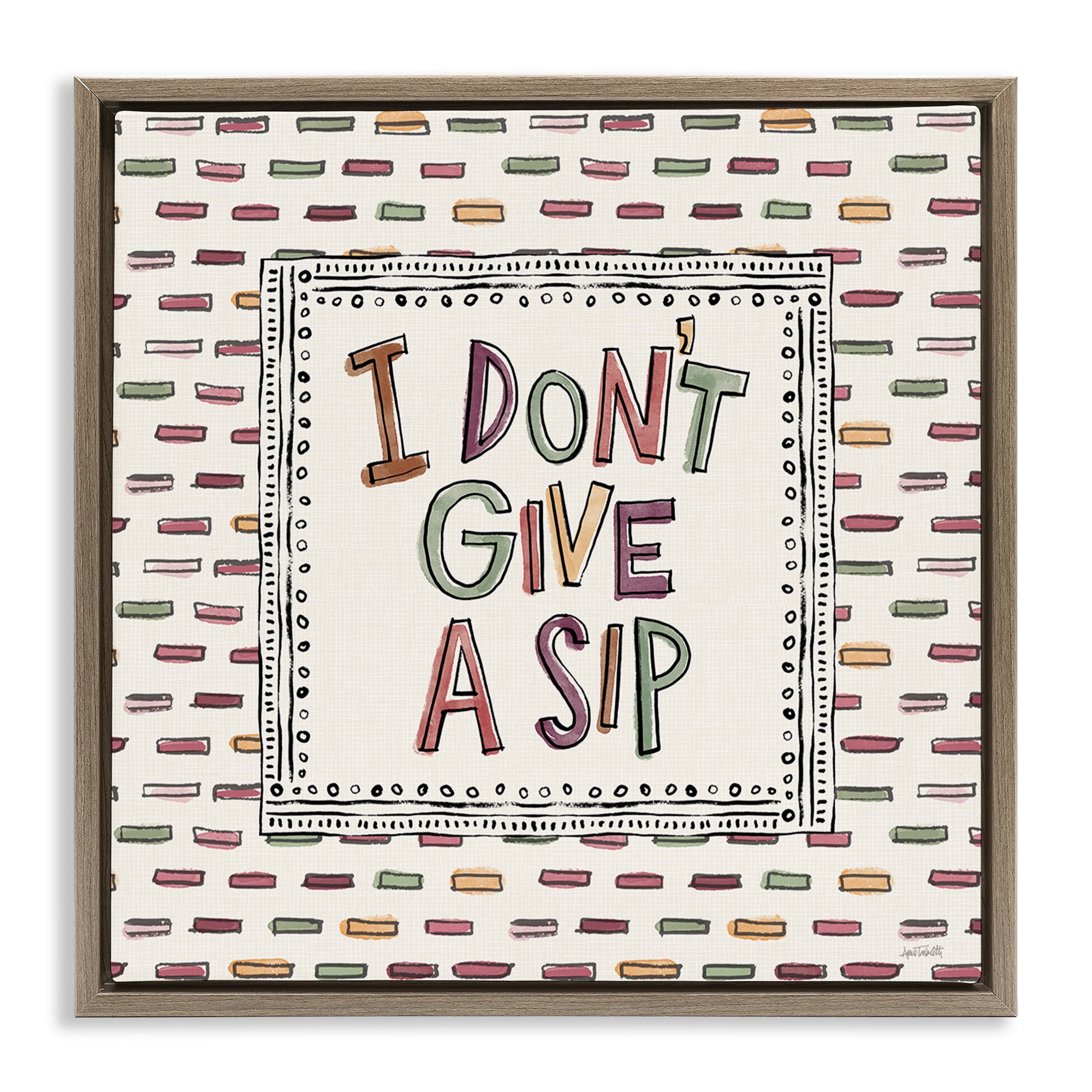 Stupell Industries Wine Sip Sentiment Food & Beverage Painting Brown Floater Framed Canvas Art Print Wall Art, 18 x 18