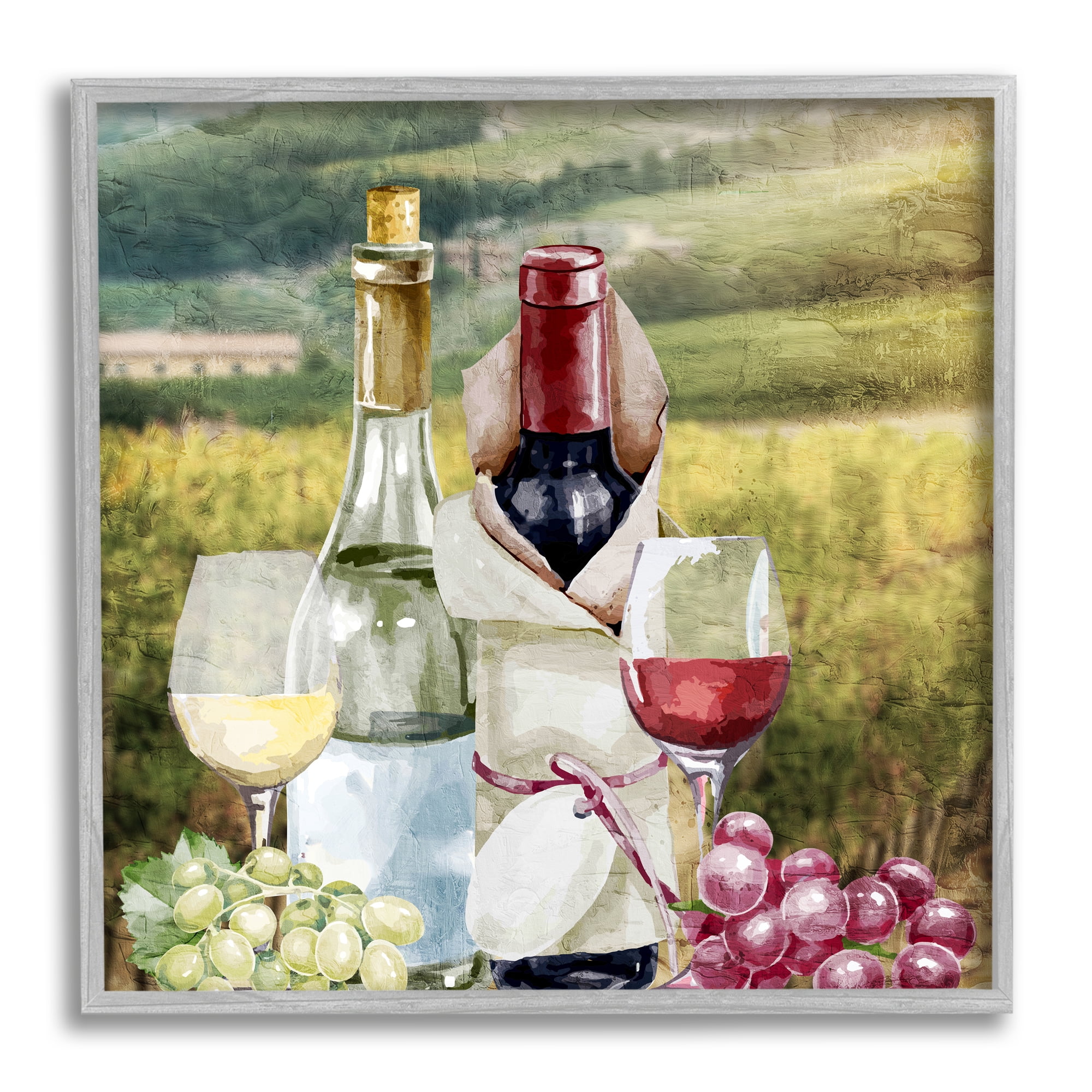 Stupell Industries Wine Tasting Landscape Food & Beverage Painting Gray Framed Art Print Wall Art, 17 x 17