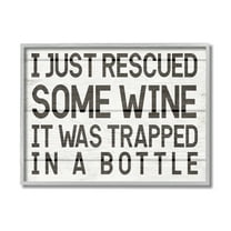 Stupell Industries Wine Trapped in Bottle Phrase Funny Drinking Humor Grey Framed, 16 x 20, Design by Daphne Polselli