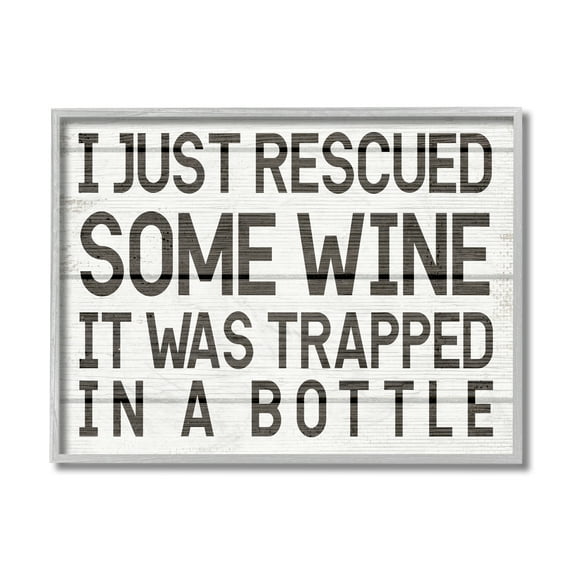 Stupell Industries Wine Trapped in Bottle Phrase Funny Drinking Humor Grey Framed, 16 x 20, Design by Daphne Polselli