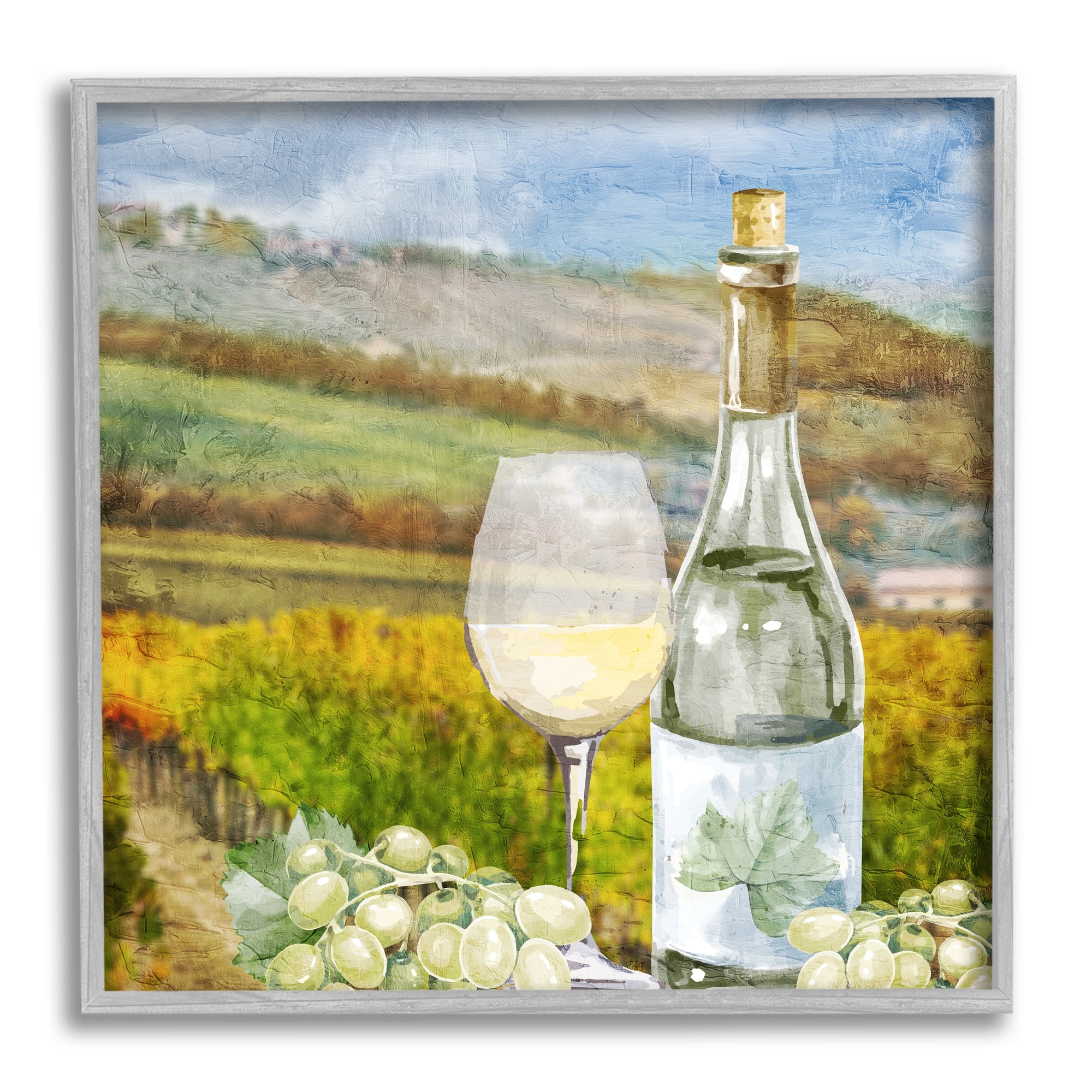 Stupell Industries Wine Vineyard Scene Food & Beverage Painting Gray Framed Art Print Wall Art, 24 x 24
