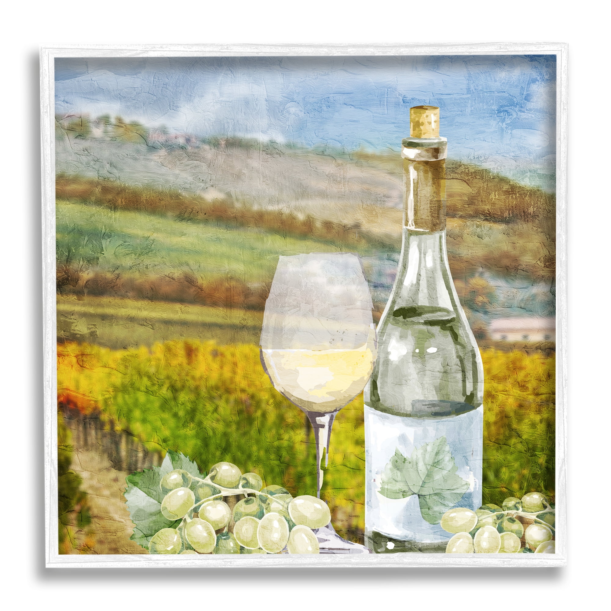 White Framed Vineyard Scene Canvas Print, 12 x 12