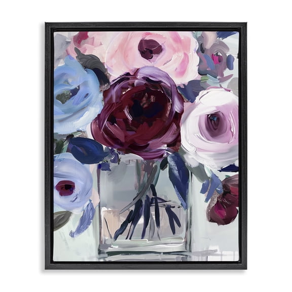 Stupell Industries Wine & Wedgewood Bouquet Black Framed Floater Canvas Wall Art design by Annabelle Hall, 21 x 17