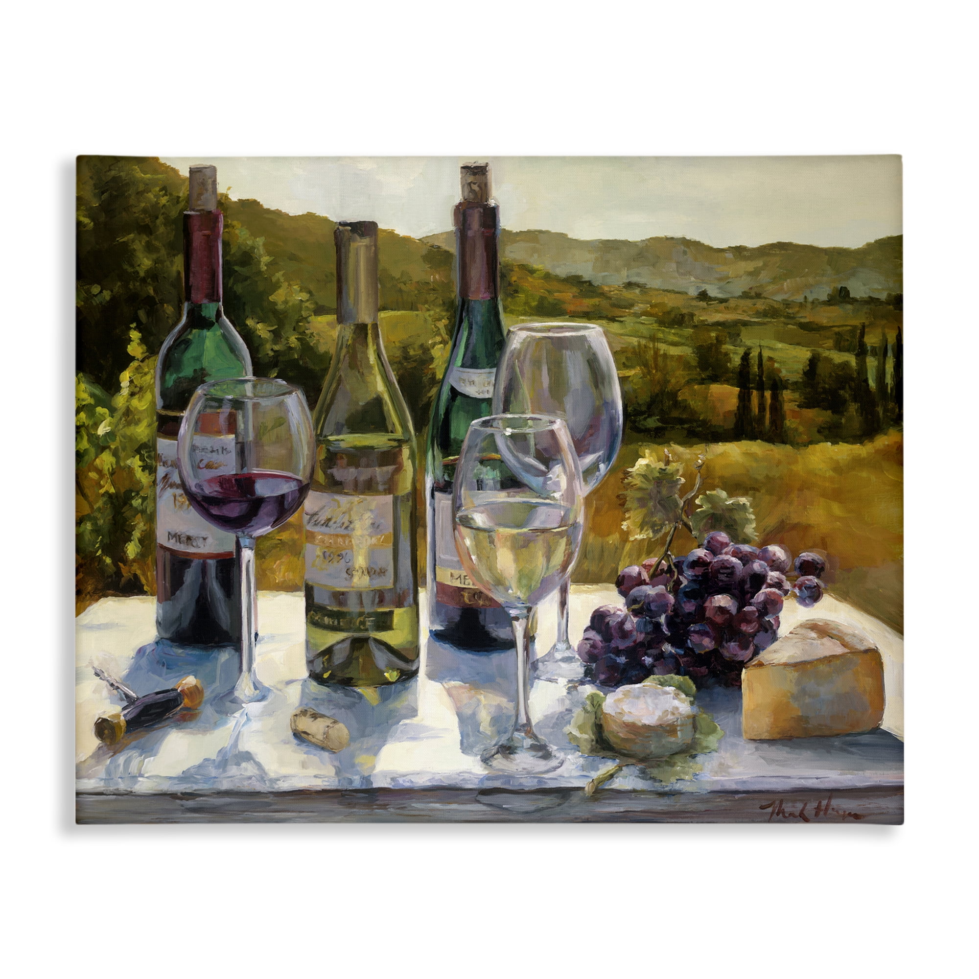 Stupell Industries Wine and Cheese Vineyard Food & Beverage Painting Wrapped Canvas Art Print Wall Art, 40 x 30