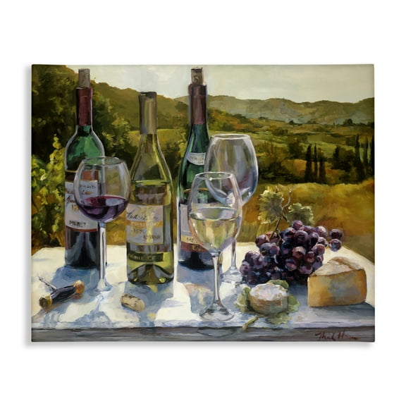 Stupell Industries Wine and Cheese Vineyard Food & Beverage Painting Wrapped Canvas Art Print Wall Art, 48 x 36