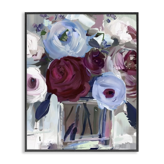 Stupell Industries Wine and Wedgewood Flowers Black Framed Giclee Art design by Annabelle Hall, 30 x 24