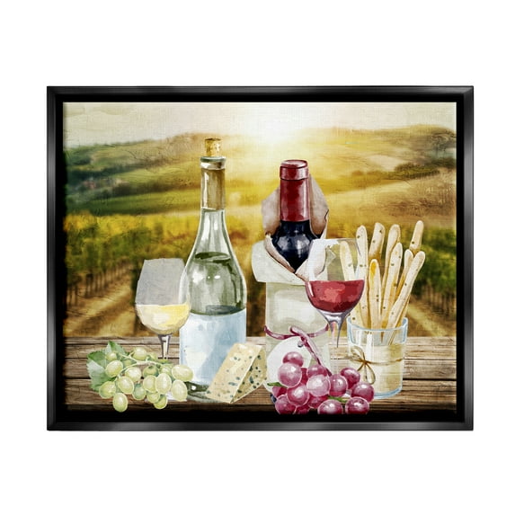 Stupell Industries Wine in Vineyard Landscape Food & Beverage Painting Black Floater Framed Art Print Wall Art, 31 x 25