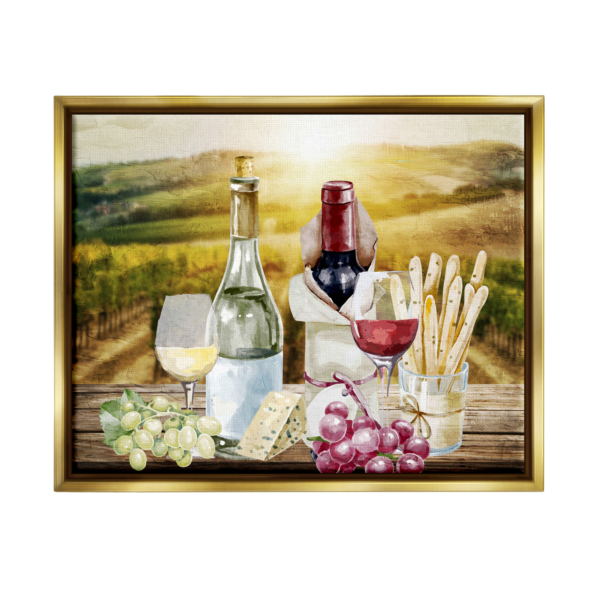 Stupell Industries Wine in Vineyard Landscape Food & Beverage Painting Gold Floater Framed Art Print Wall Art, 31 x 25
