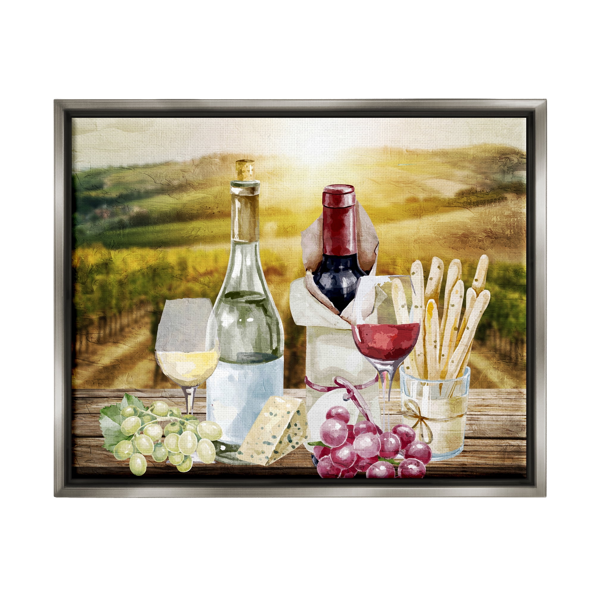 Stupell Industries Wine in Vineyard Landscape Food & Beverage Painting Gray Floater Framed Art Print Wall Art, 21 x 17