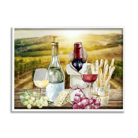 Stupell Industries Wine in Vineyard Landscape Food & Beverage Painting White Framed Art Print Wall Art, 30 x 24