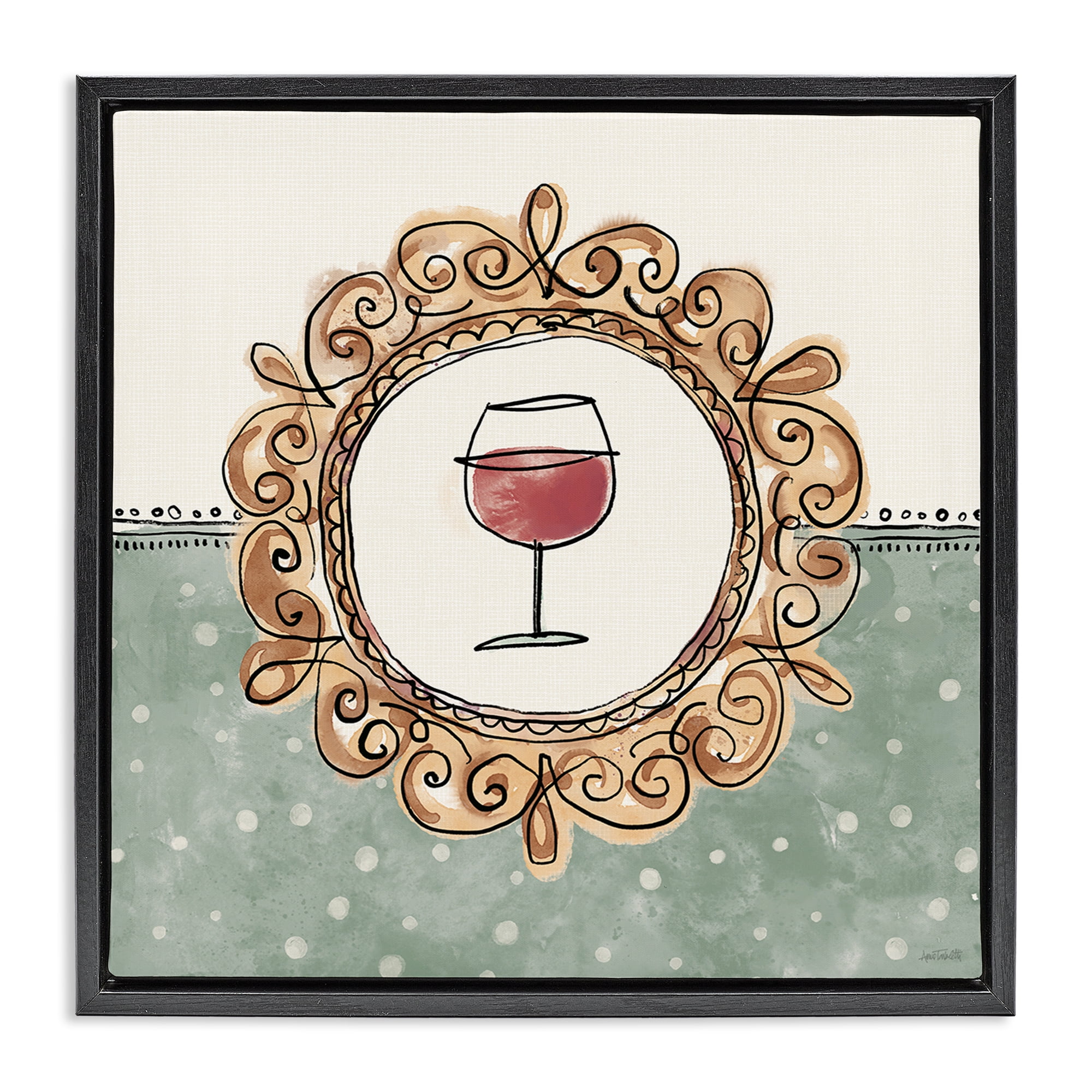 Stupell Industries Wine with Classic Border Food & Beverage Painting Black Floater Framed Canvas Art Print Wall Art, 18 x 18