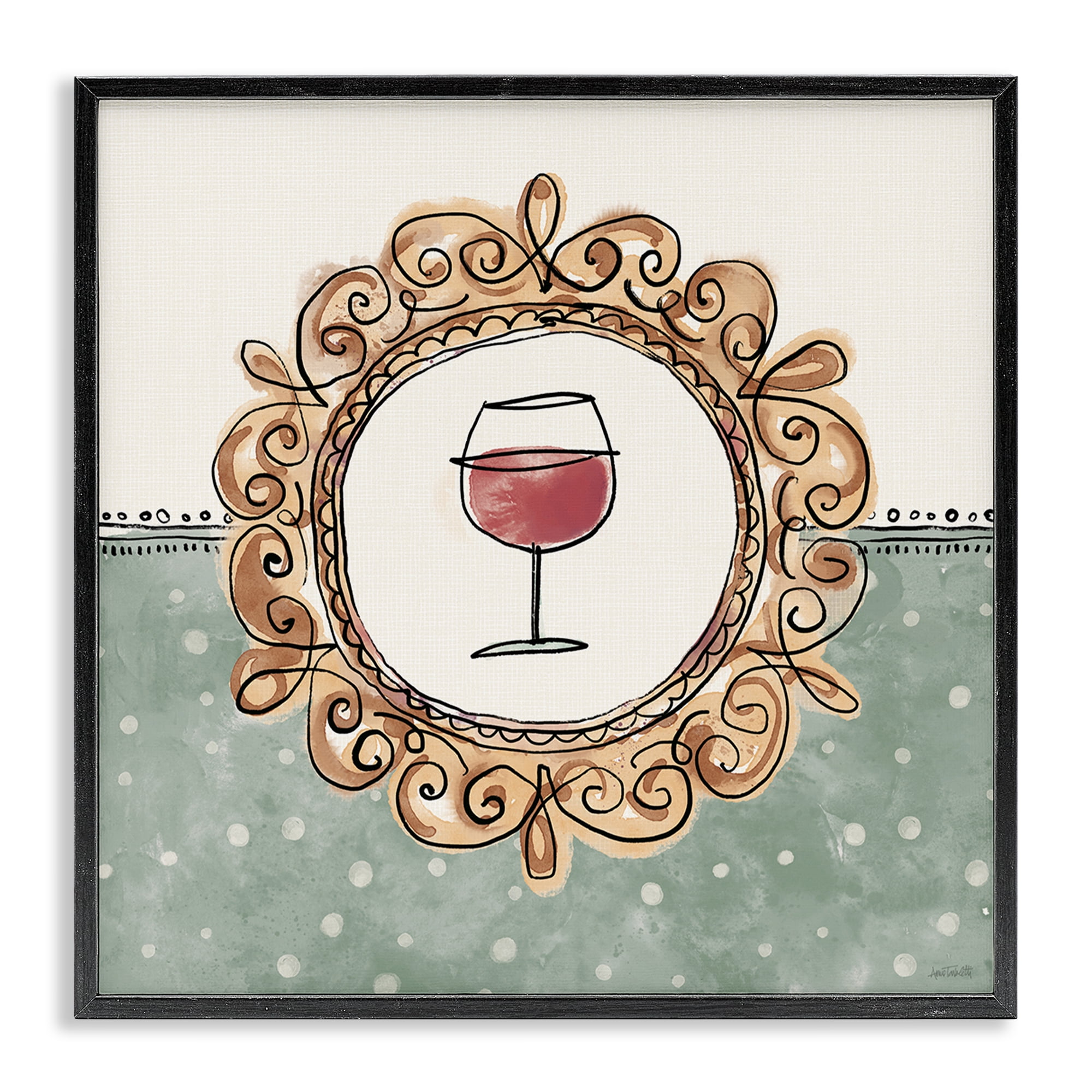 Stupell Industries Wine with Classic Border Food & Beverage Painting Black Framed Art Print Wall Art, 12 x 12