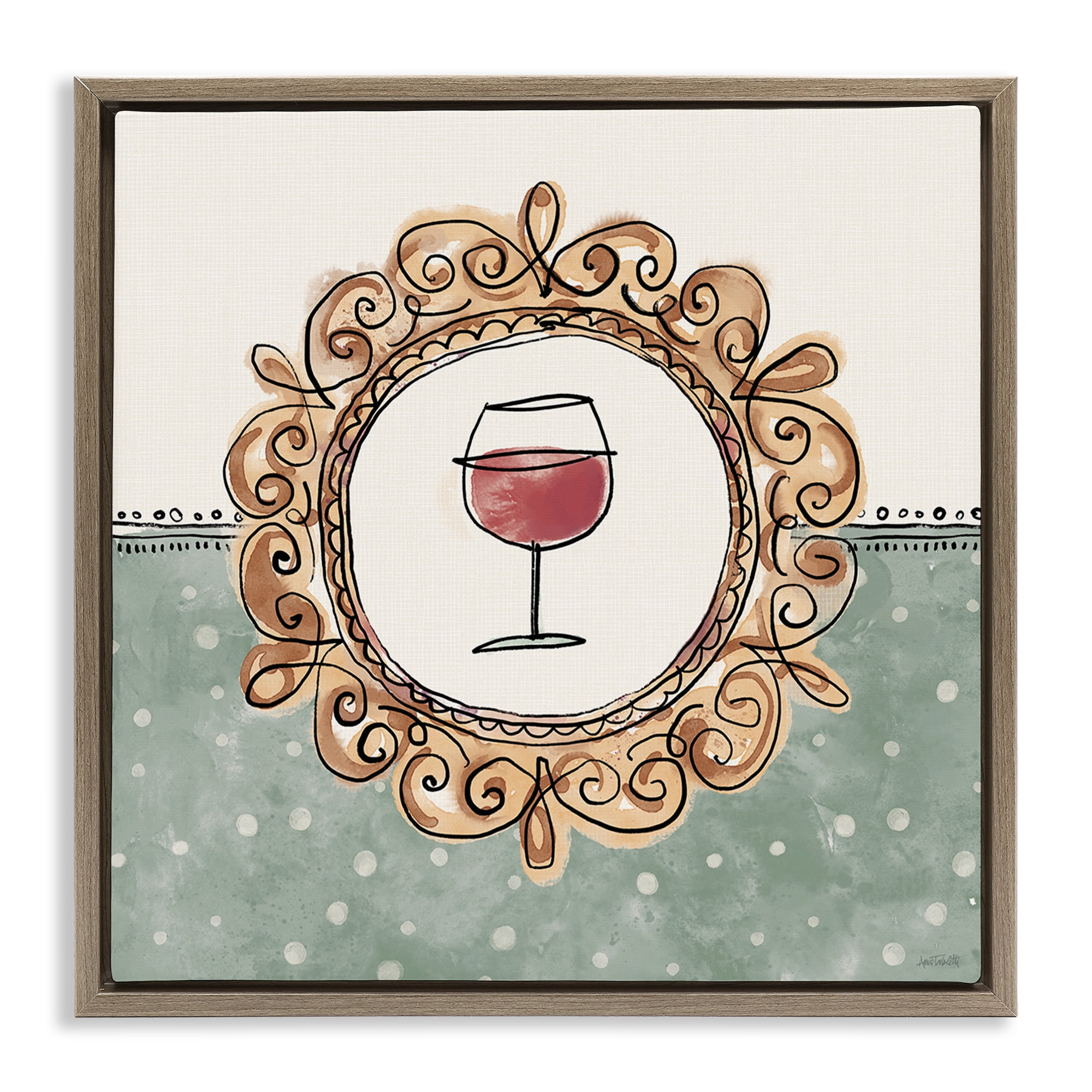 Stupell Industries Wine with Classic Border Food & Beverage Painting Brown Floater Framed Canvas Art Print Wall Art, 18 x 18