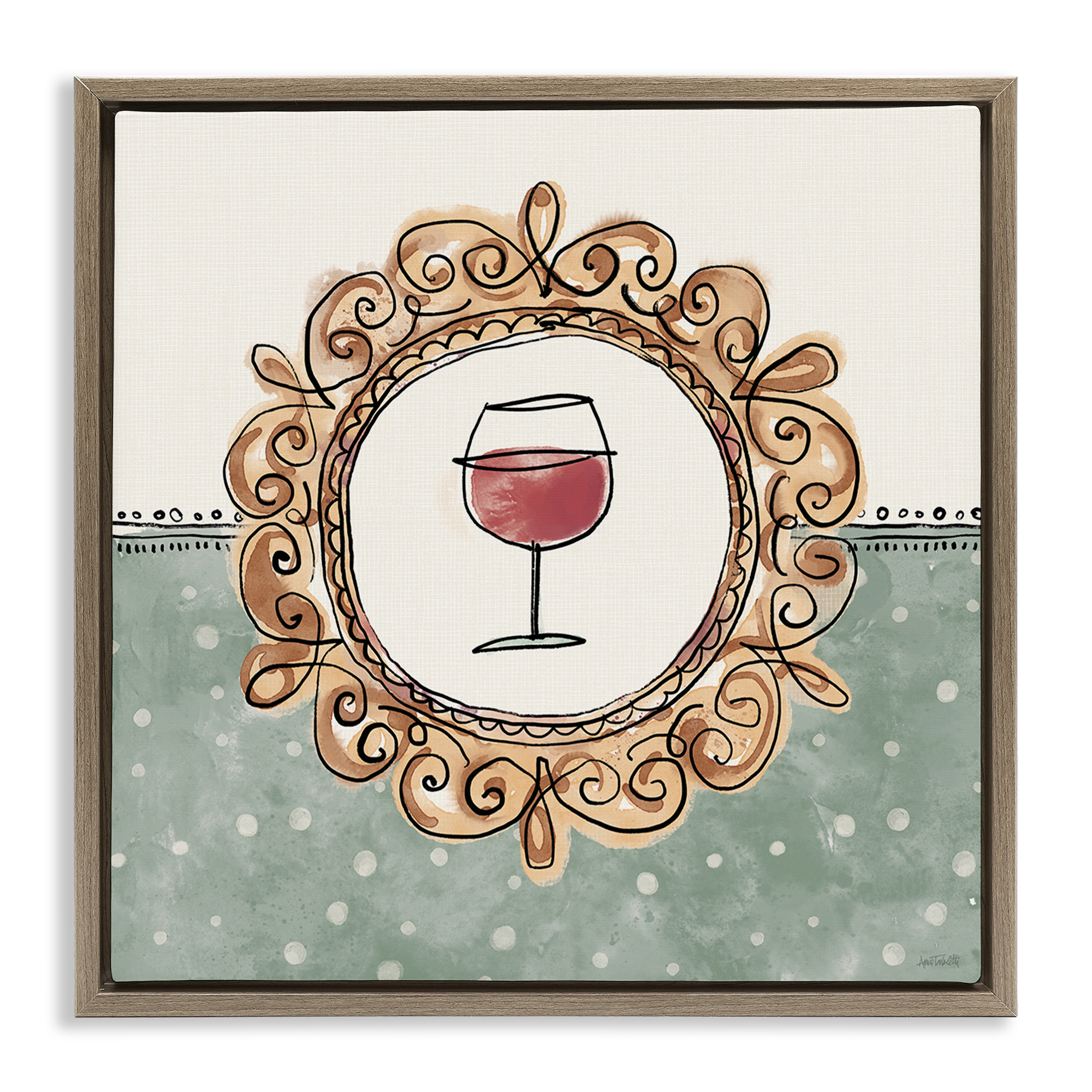 Stupell Industries Wine with Classic Border Food & Beverage Painting Brown Floater Framed Canvas Art Print Wall Art, 25 x 25