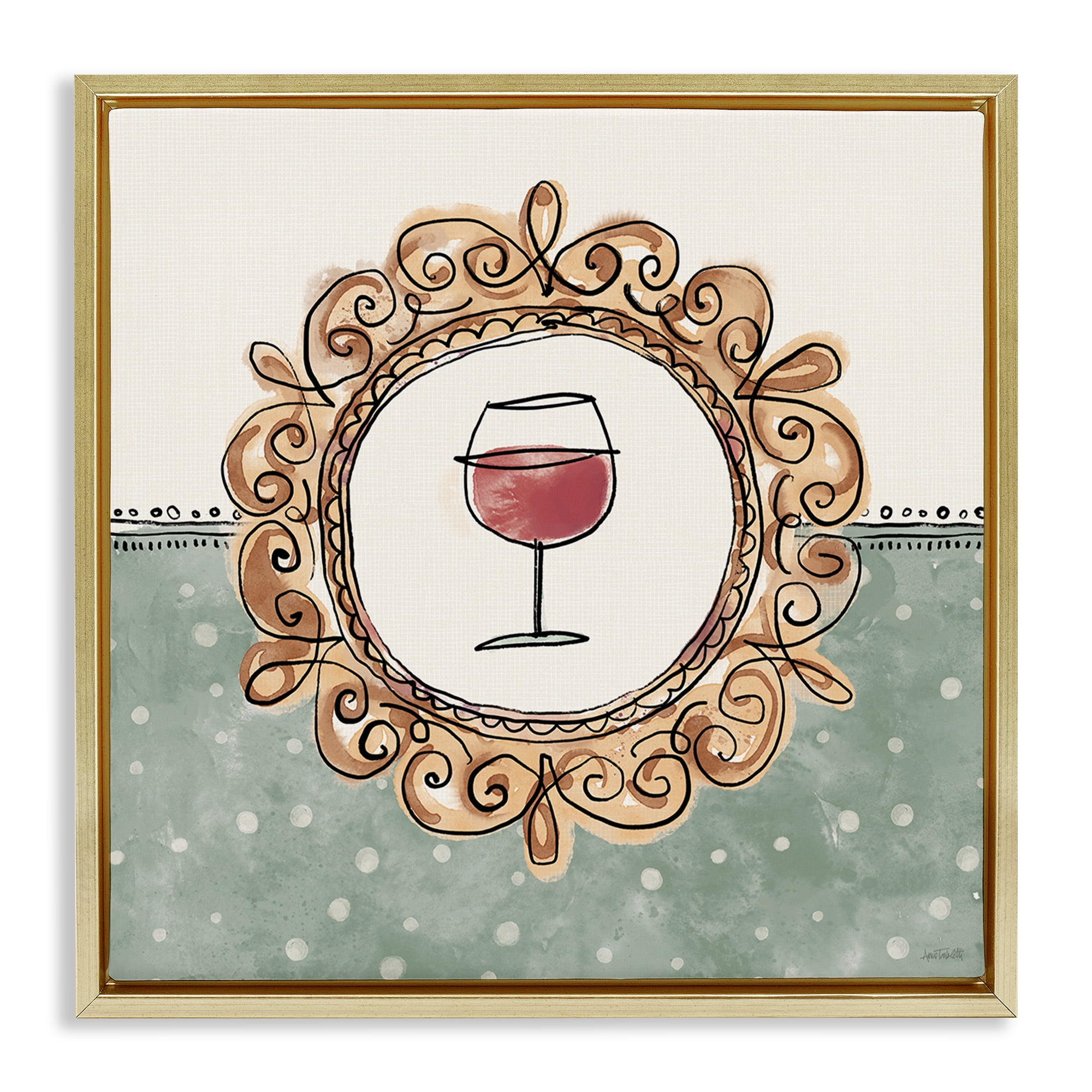Stupell Industries Wine with Classic Border Food & Beverage Painting Gold Floater Framed Canvas Art Print Wall Art, 25 x 25