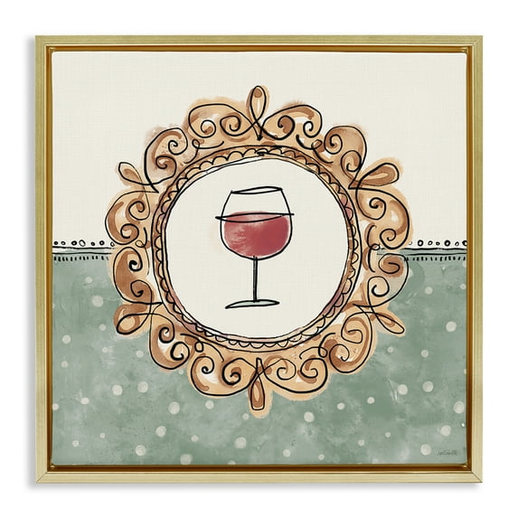 Stupell Industries Wine with Classic Border Food & Beverage Painting Gold Floater Framed Canvas Art Print Wall Art, 25 x 25