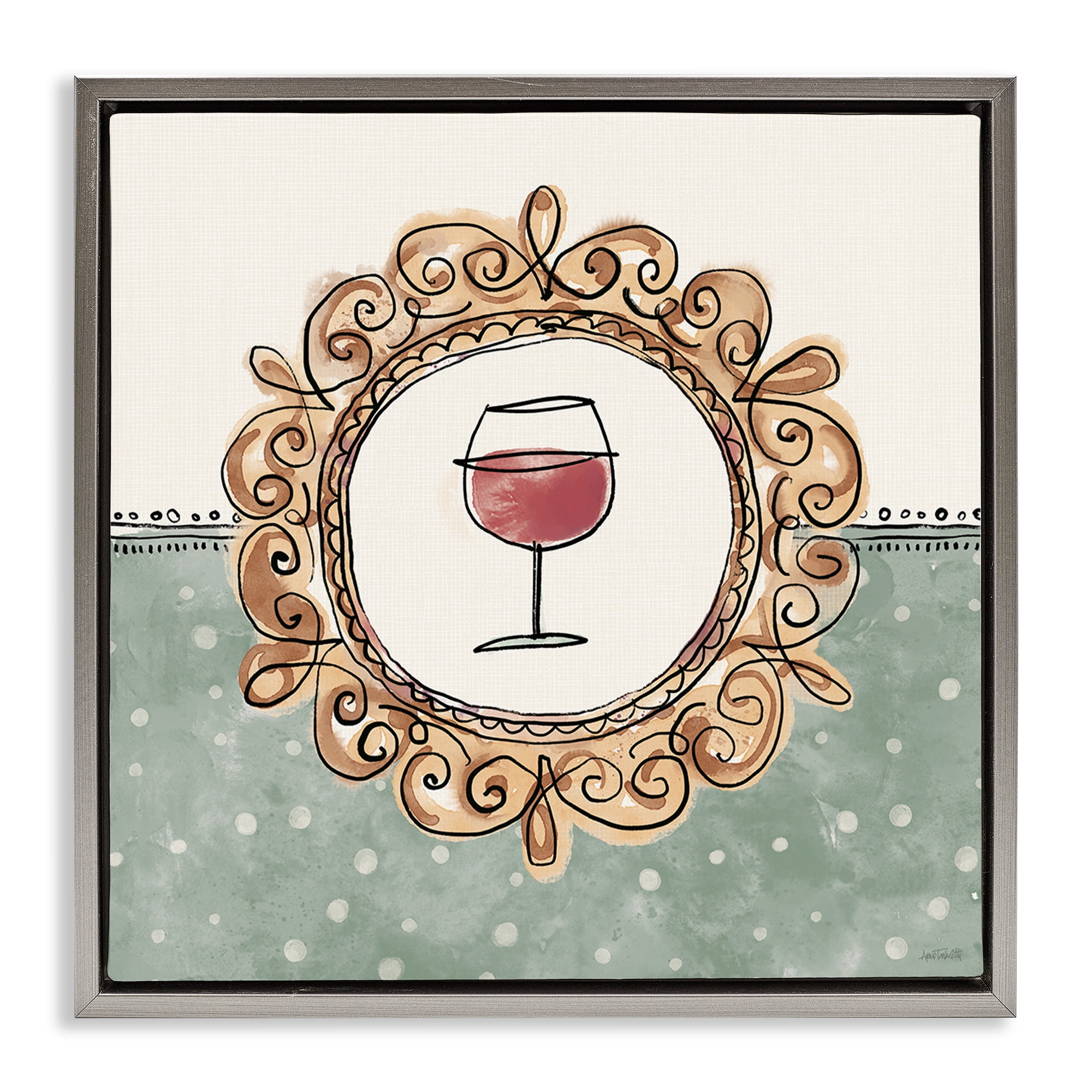 Stupell Industries Wine with Classic Border Food & Beverage Painting Gray Floater Framed Canvas Art Print Wall Art, 25 x 25
