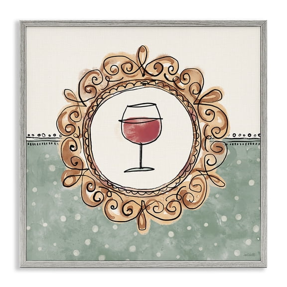 Stupell Industries Wine with Classic Border Food & Beverage Painting Gray Framed Art Print Wall Art, 12 x 12