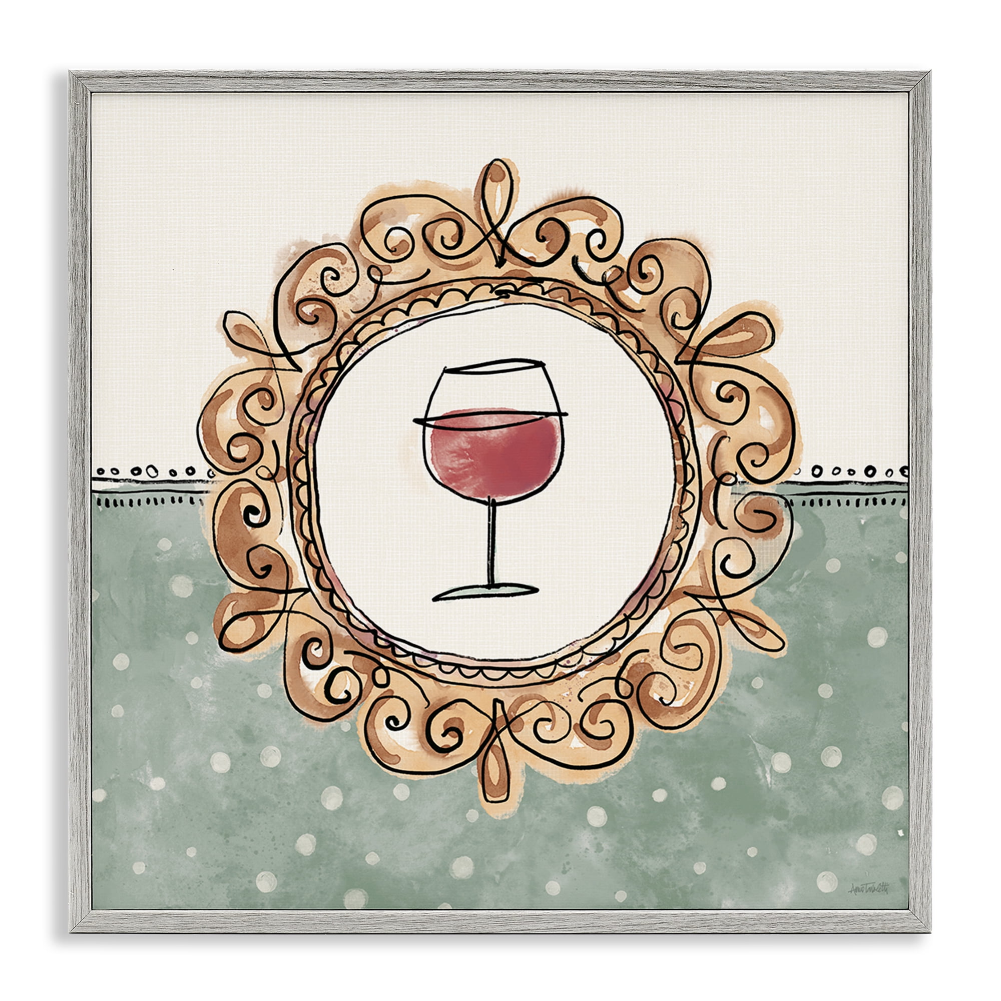 Stupell Industries Wine with Classic Border Food & Beverage Painting Gray Framed Art Print Wall Art, 17 x 17