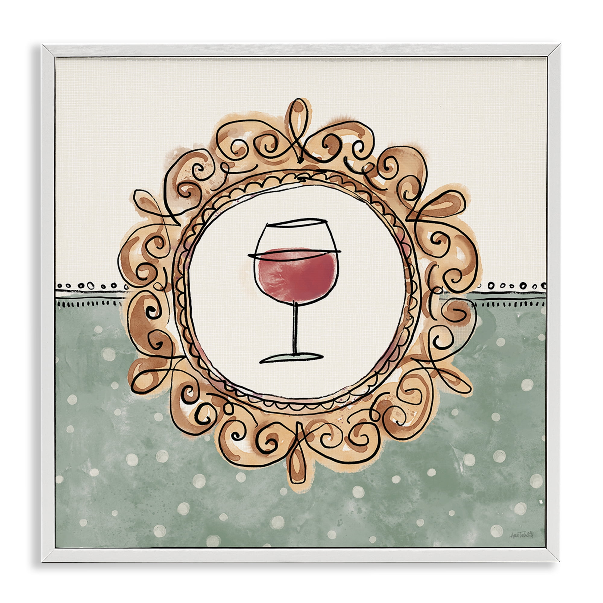 Stupell Industries Wine with Classic Border Food & Beverage Painting White Framed Art Print Wall Art, 17 x 17