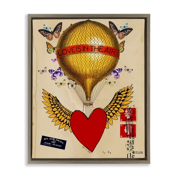 Stupell Industries Winged Heart Love Is In Air Abstract Painting Brown Floater Framed Canvas Art Print Wall Art, 25 x 31