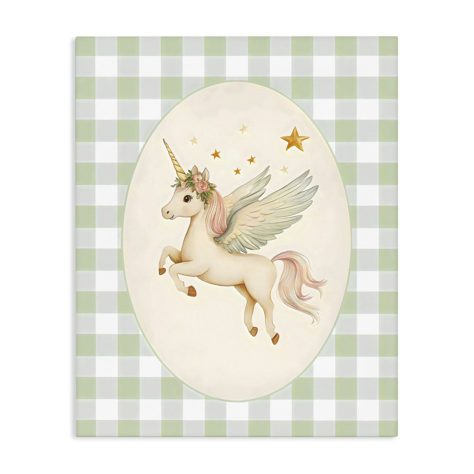 Stupell Industries Winged Unicorn over Green Gingham Canvas Wall Art, design by Arlington Prints