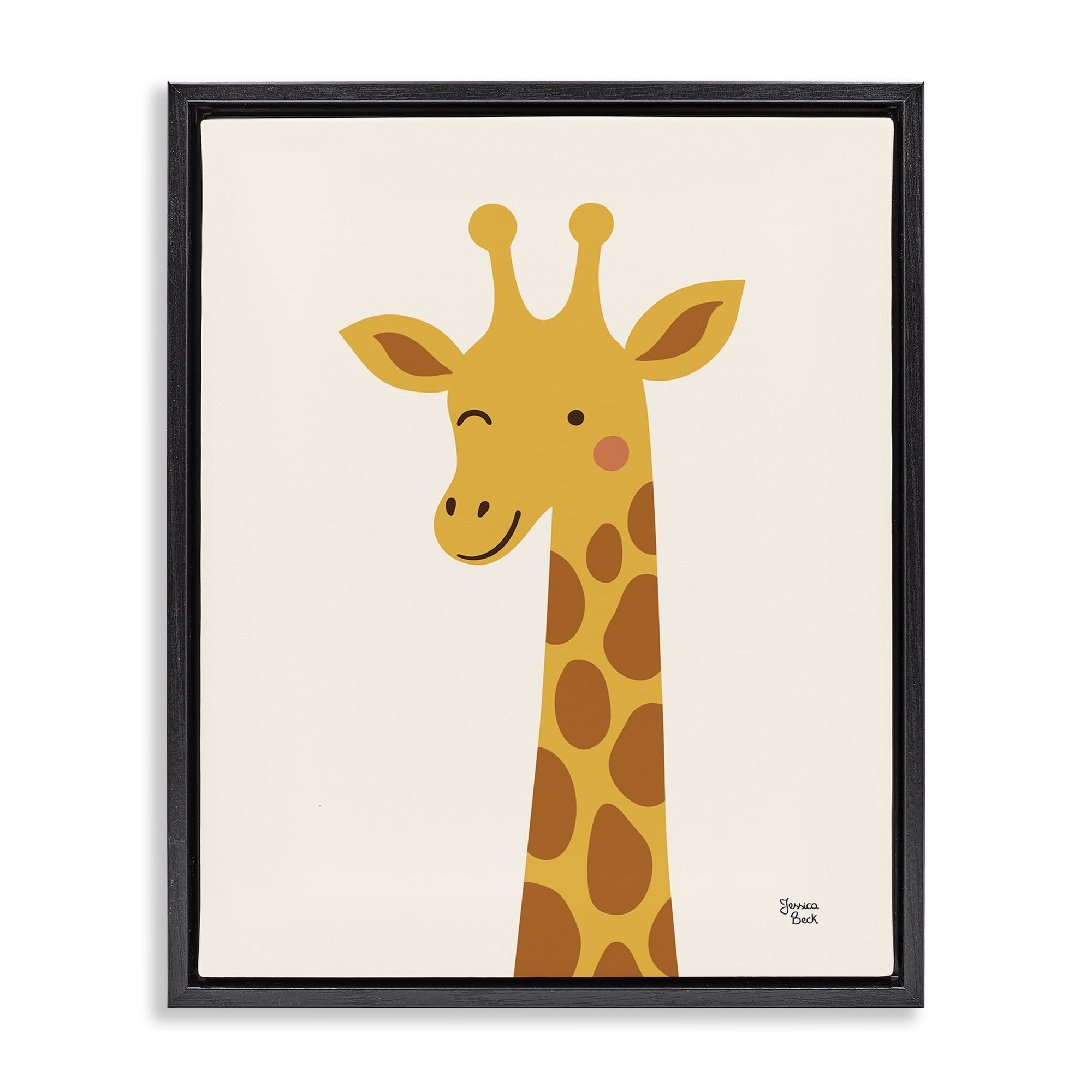 Stupell Industries Winky Giraffe Portrait Black Framed Floater Canvas Wall Art, design by Jessica Beck