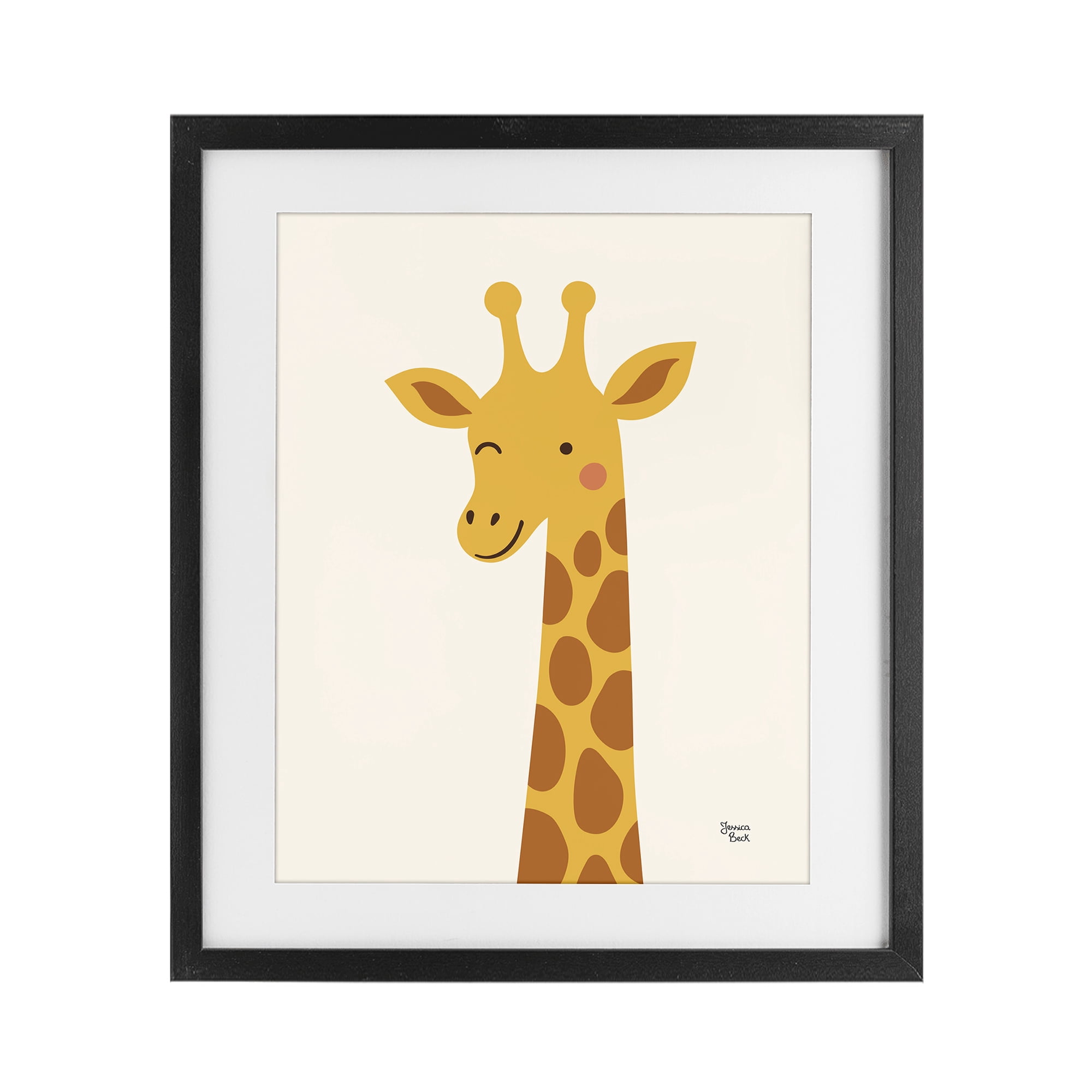 Stupell Industries Winky Giraffe Portrait Black Framed Print Under Glass, design by Jessica Beck