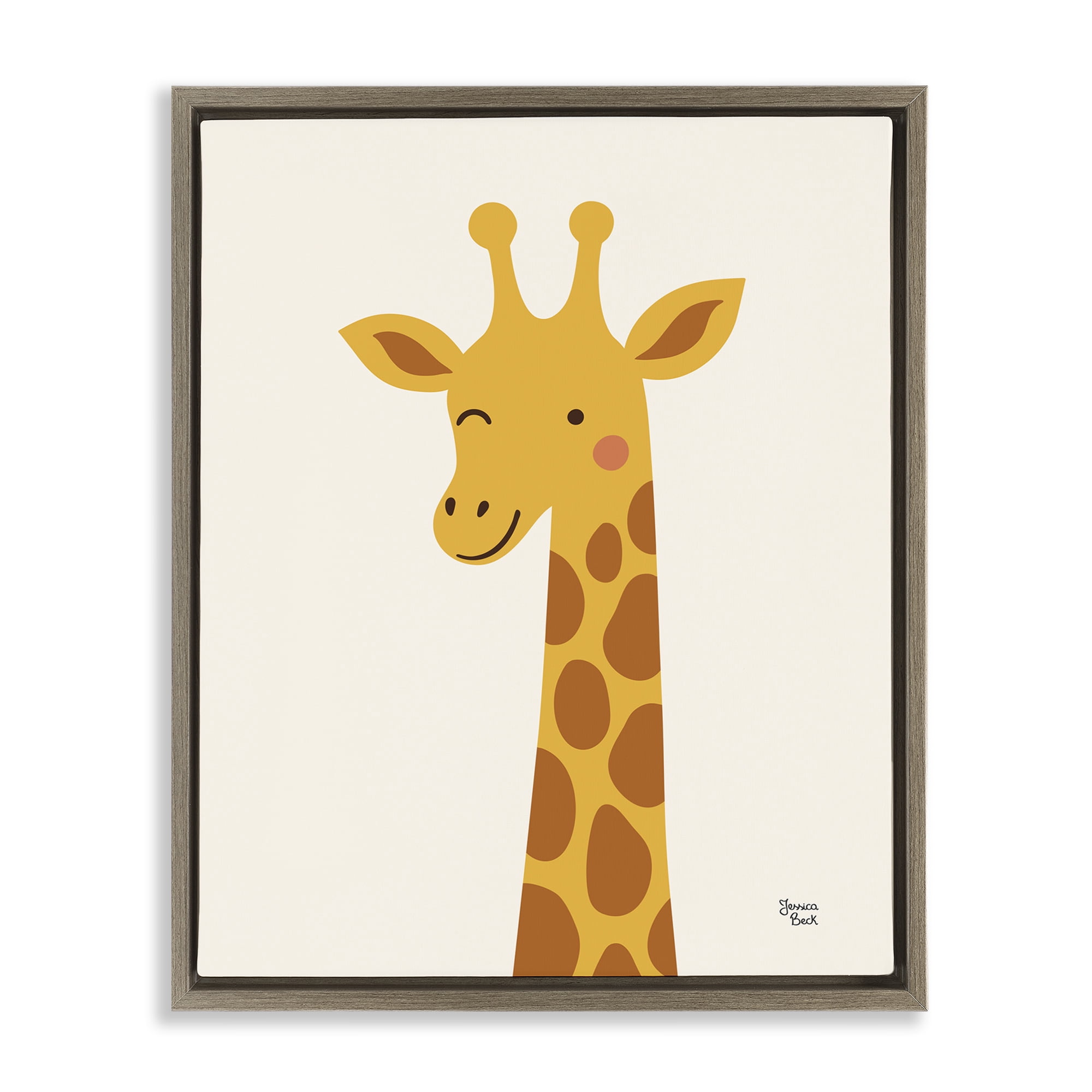 Stupell Industries Winky Giraffe Portrait Brown Framed Floater Canvas Wall Art, design by Jessica Beck
