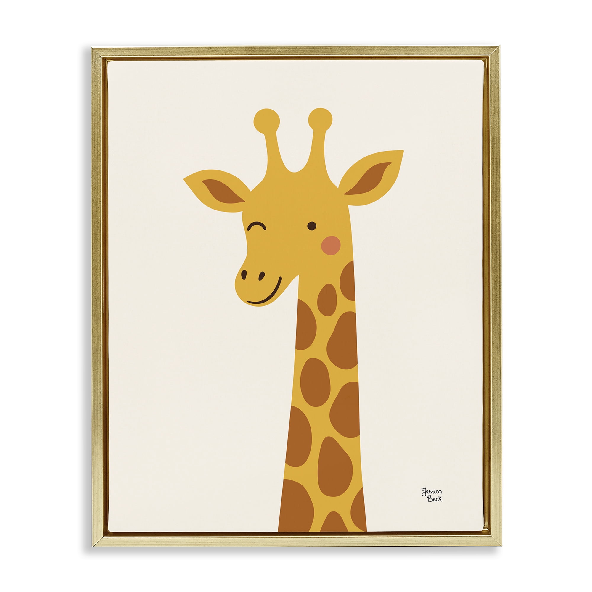 Stupell Industries Winky Giraffe Portrait Gold Framed Floater Canvas Wall Art, design by Jessica Beck