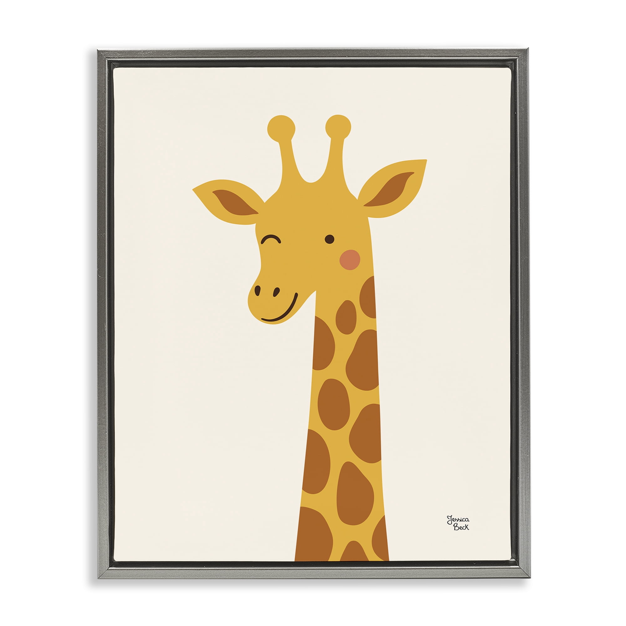 Stupell Industries Winky Giraffe Portrait Gray Framed Floater Canvas Wall Art, design by Jessica Beck