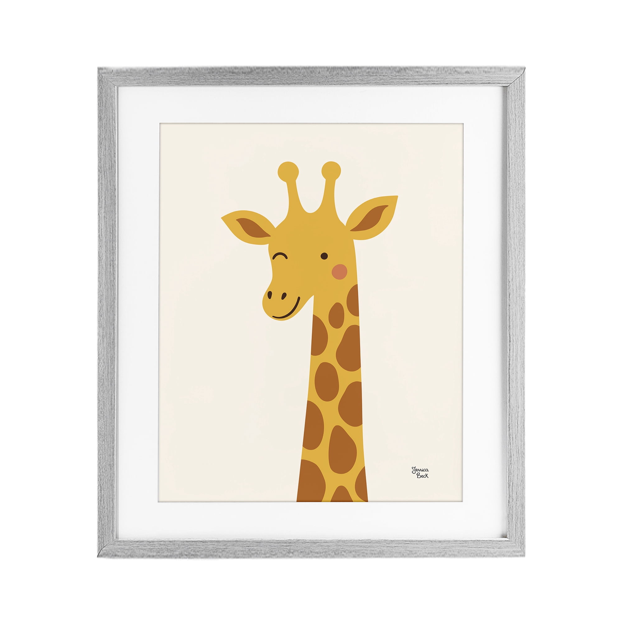 Stupell Industries Winky Giraffe Portrait Gray Framed Print Under Glass, design by Jessica Beck