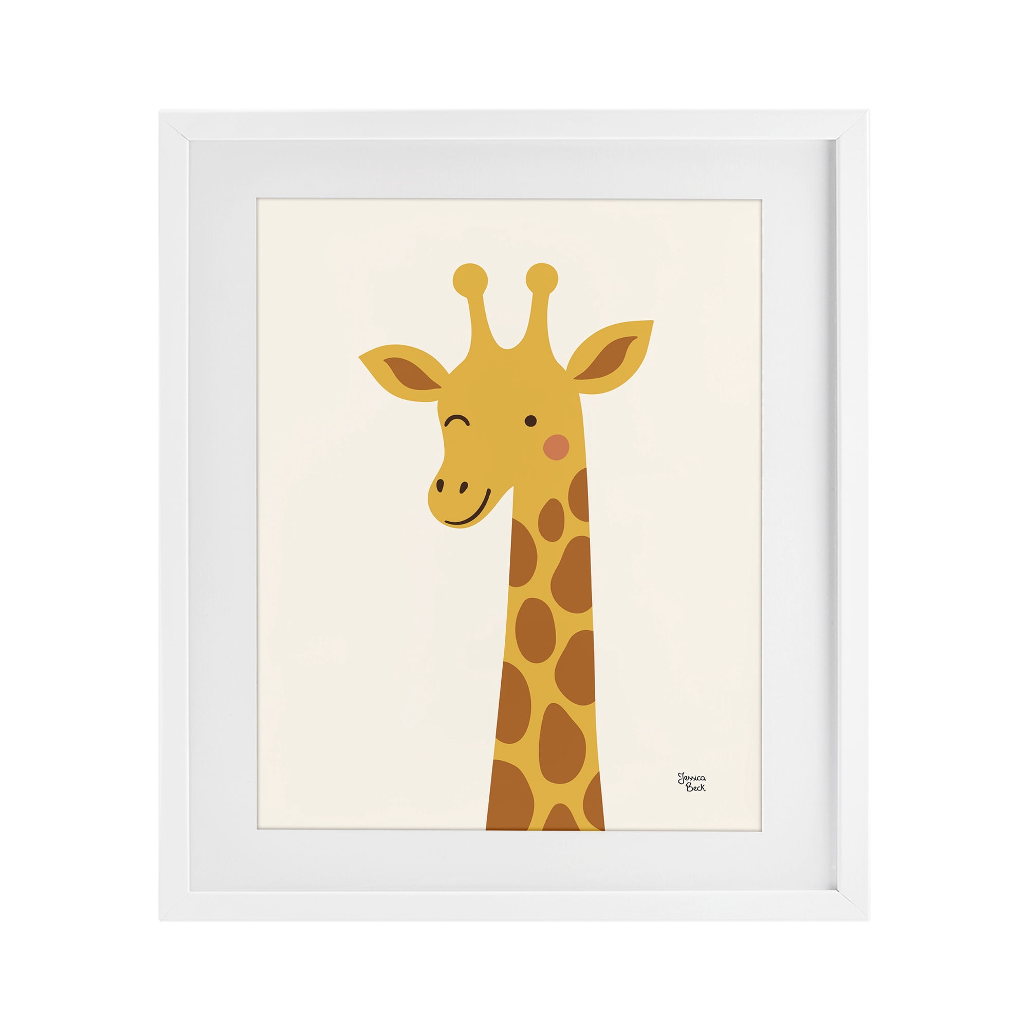 Stupell Industries Winky Giraffe Portrait White Framed Print Under Glass, design by Jessica Beck