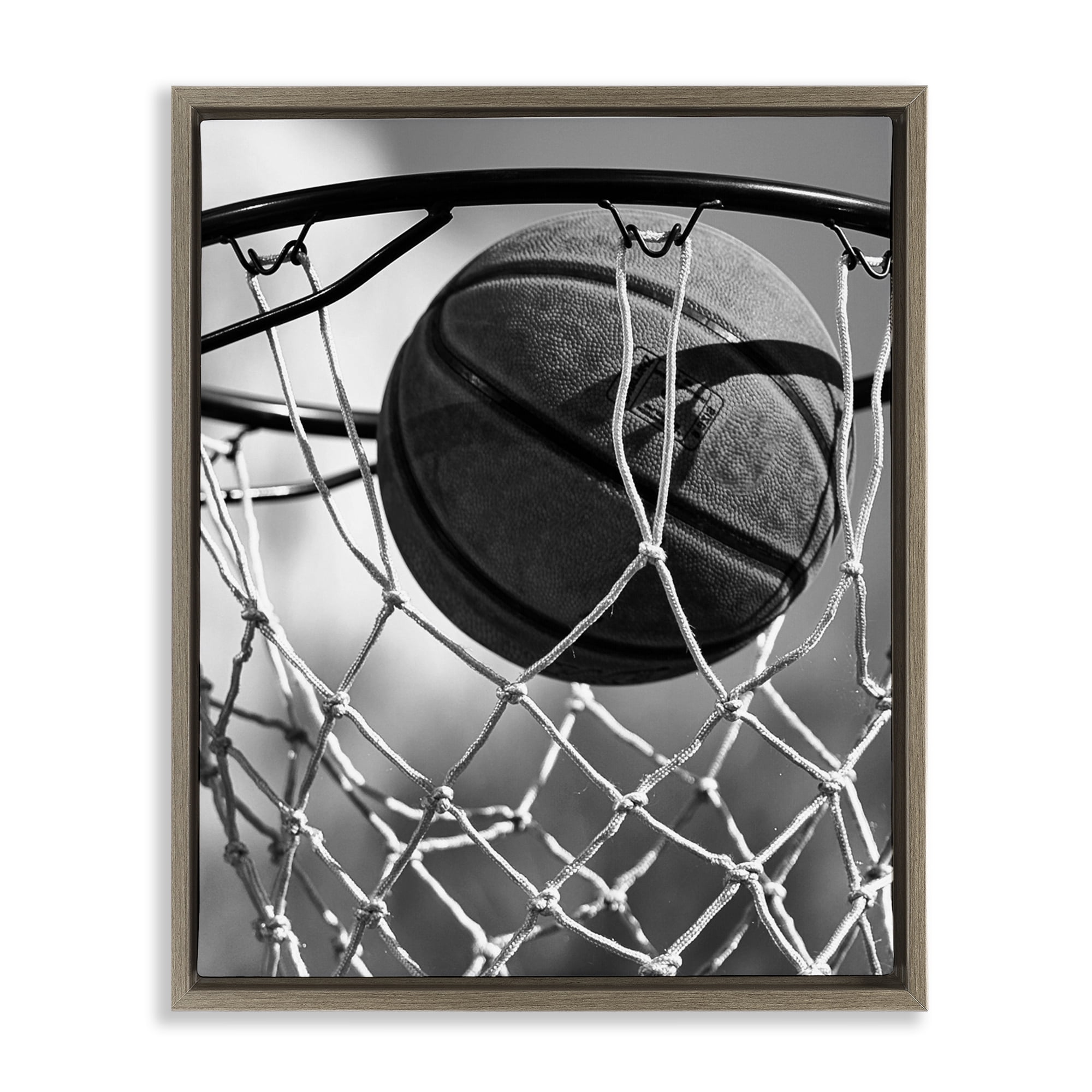 Stupell Industries Winning Basket Shot Brown Framed Floater Canvas Wall Art, design by Marcus Prime
