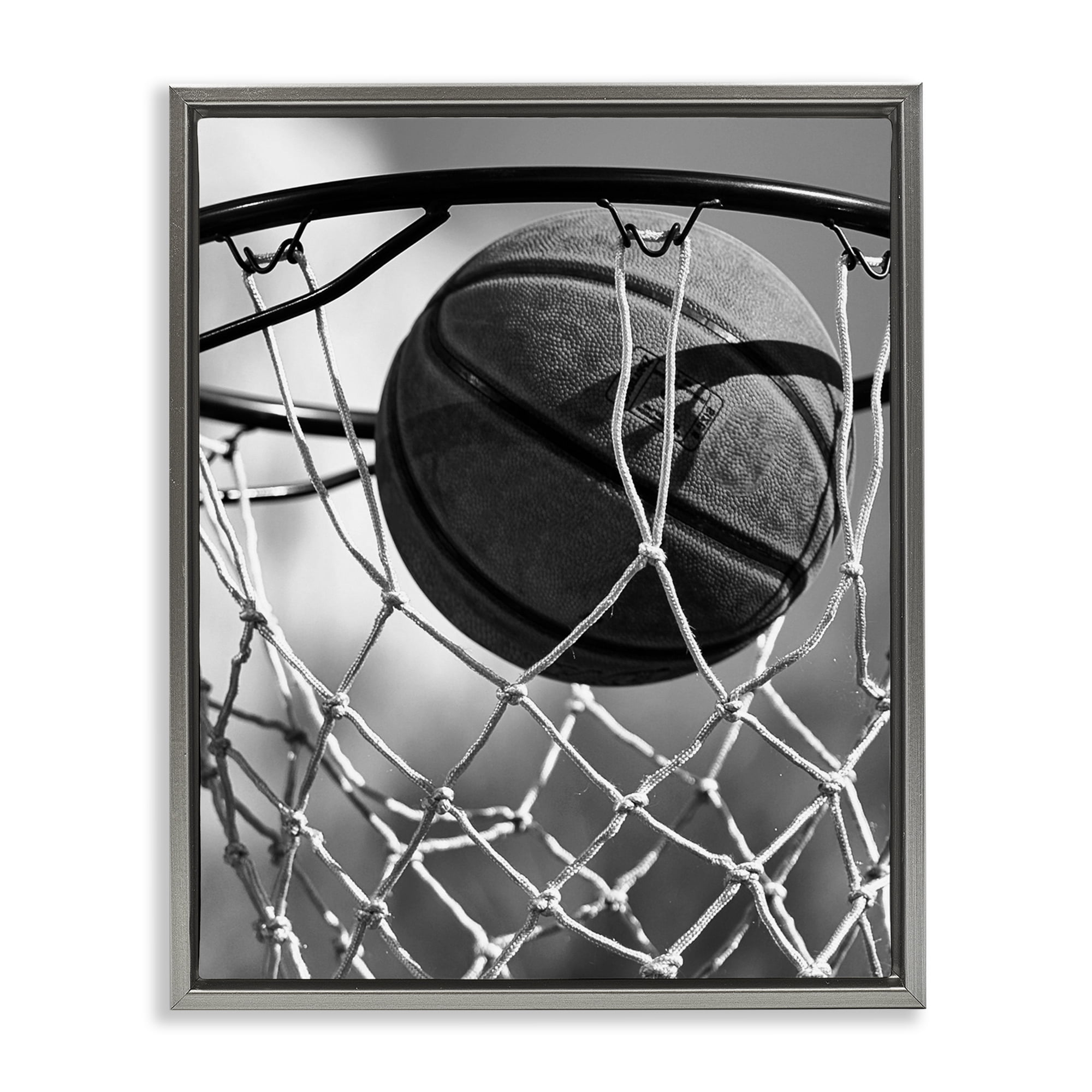 Stupell Industries Winning Basket Shot Gray Framed Floater Canvas Wall Art, design by Marcus Prime