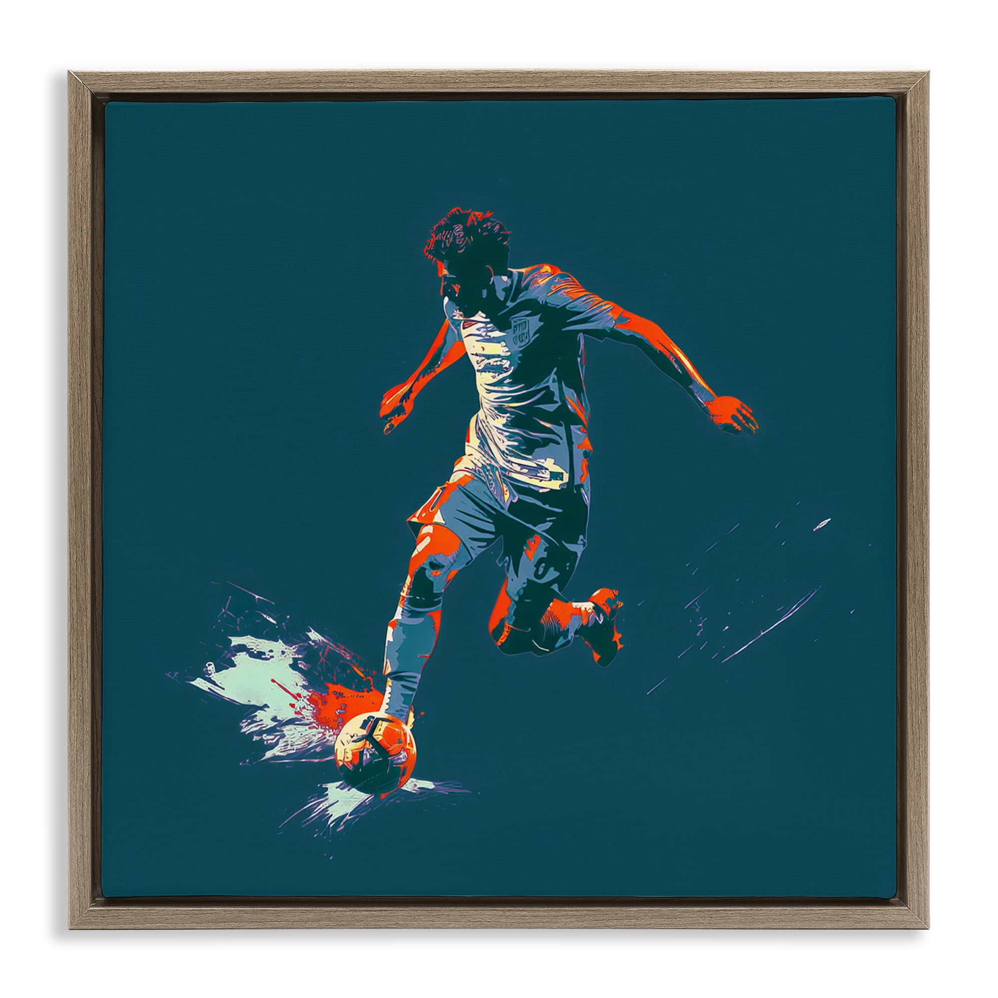 Stupell Industries Winning Soccer Goal Sports Painting Brown Floater Framed Canvas Art Print Wall Art, 25 x 25