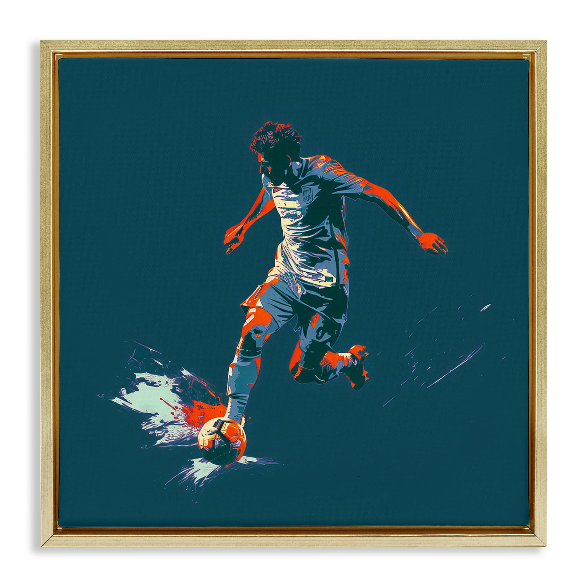 Stupell Industries Winning Soccer Goal Sports Painting Gold Floater Framed Canvas Art Print Wall Art, 18 x 18