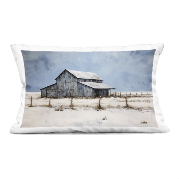 Stupell Industries - Winter Barn Landscape Throw Pillow 14" x 20" by Ray Powers