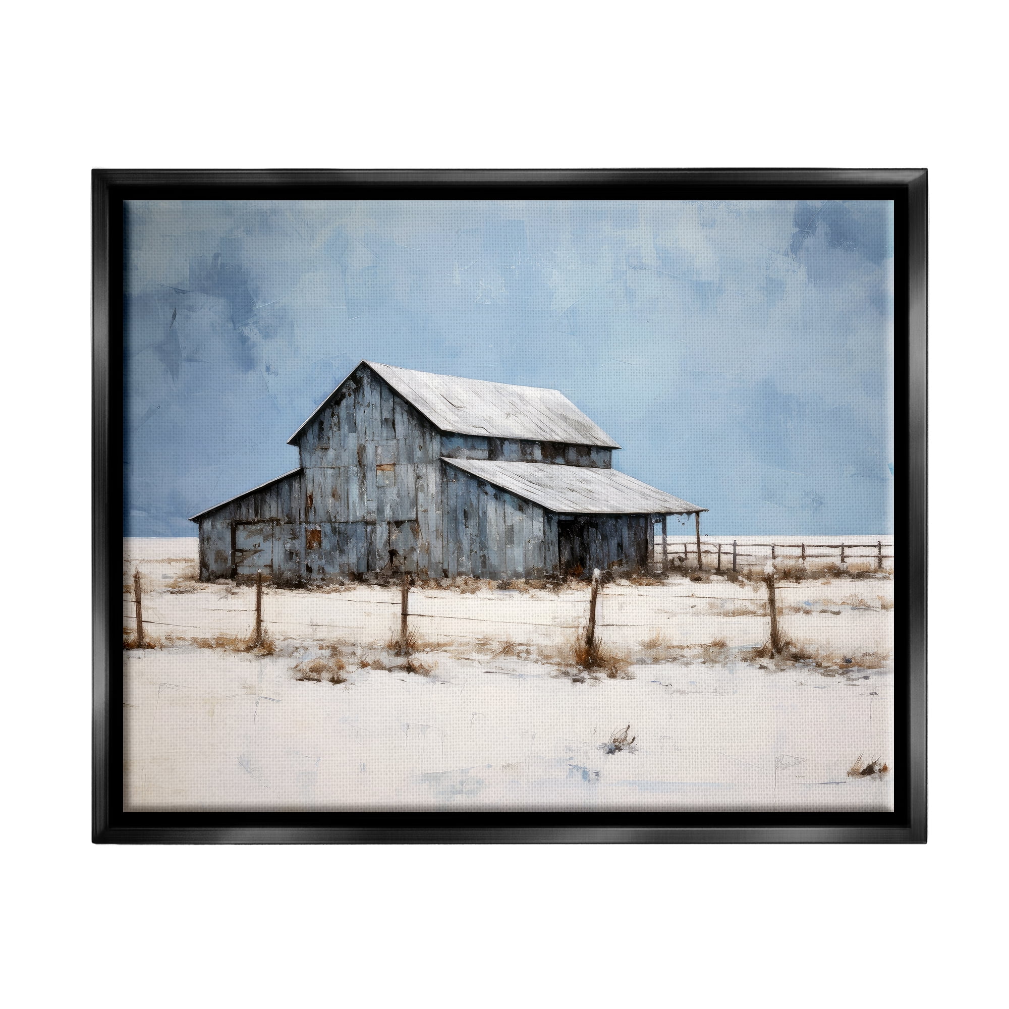 Stupell Industries Winter Barn Landscape Landscape Painting Black Floater Framed Canvas Art Print Wall Art, 21 x 17