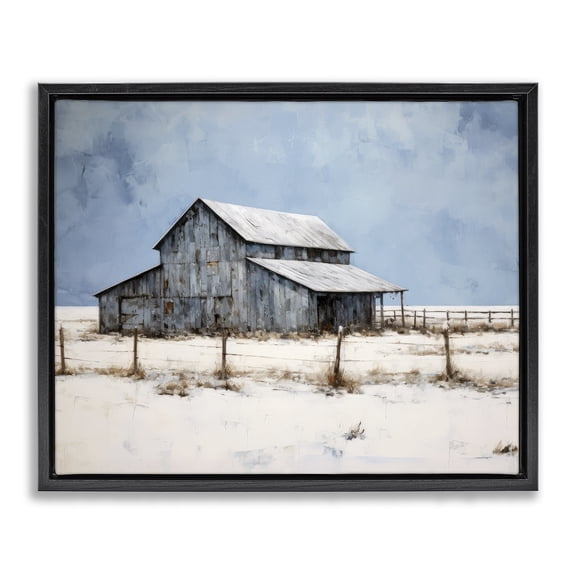 Stupell Industries Rustic Lodge Winter Barn Landscape Black Floating Frame Canvas Art, 31 x 25, by Ray Powers