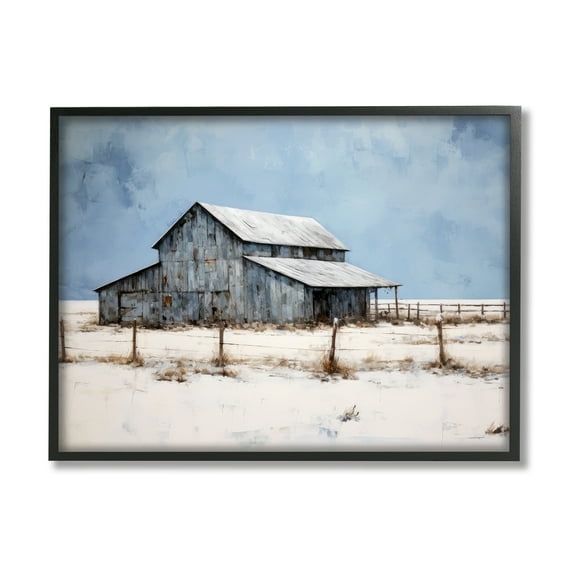 Stupell Industries Winter Barn Landscape Landscape Painting Black Framed Art Print Wall Art, 14 x 11