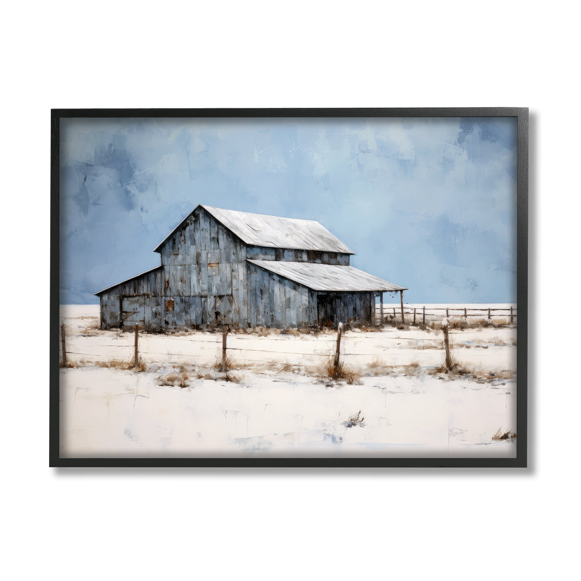 Stupell Industries Winter Barn Landscape Landscape Painting Black Framed Art Print Wall Art, 30 x 24