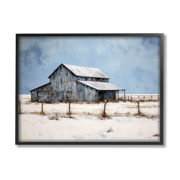 Stupell Industries Winter Barn Landscape Landscape Painting Black Framed Art Print Wall Art, 30 x 24