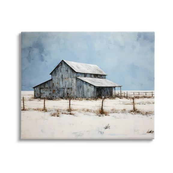Stupell Industries Winter Barn Landscape Landscape Painting Gallery Wrapped Canvas Art Print Wall Art, 20 x 16