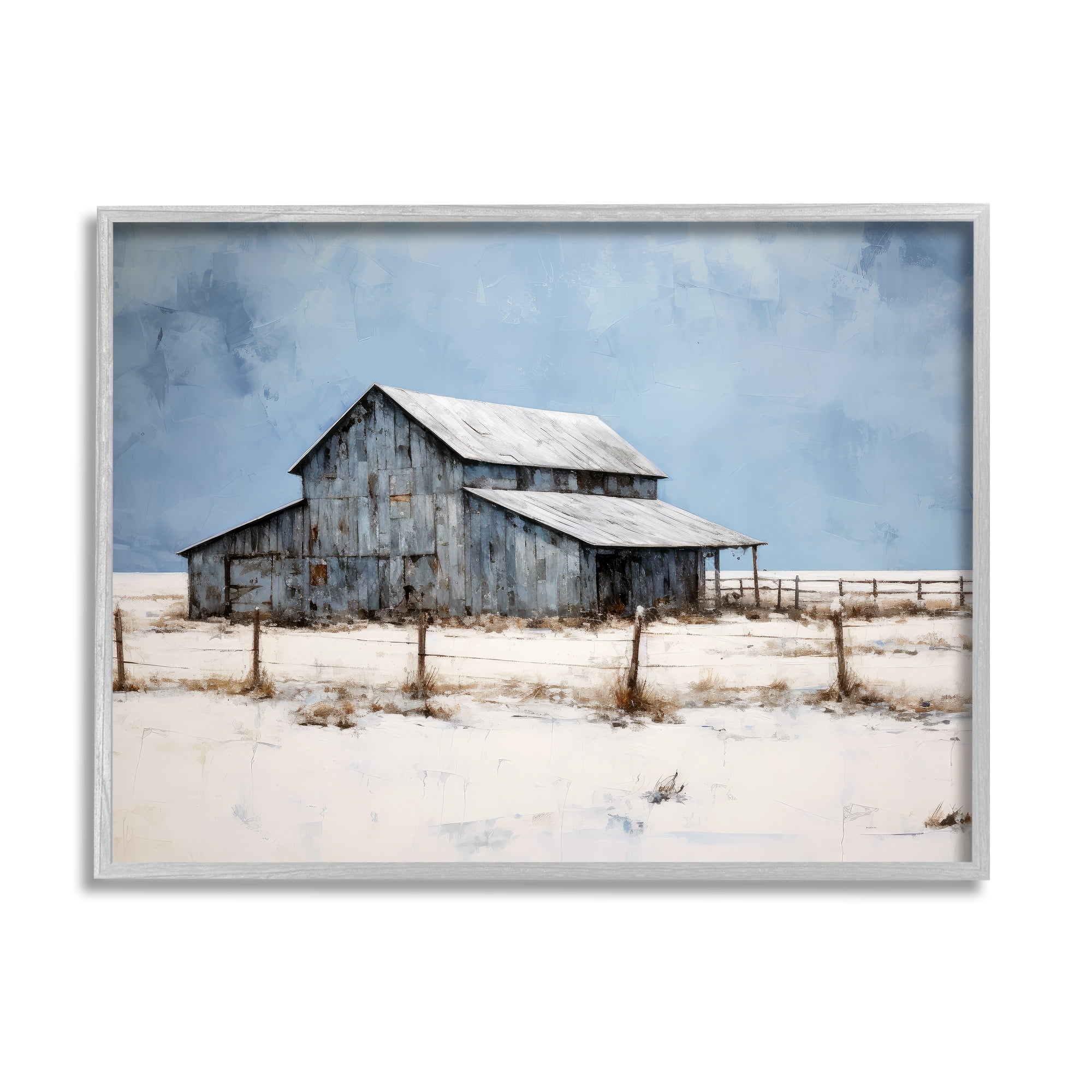 Stupell Industries Winter Barn Landscape Landscape Painting Gray Framed Art Print Wall Art, 30 x 24