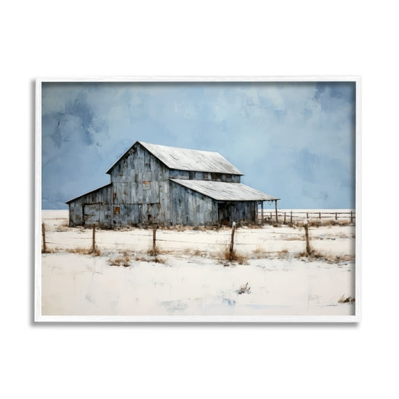 Stupell Industries Winter Barn Landscape Landscape Painting White Framed Art Print Wall Art, 14 x 11